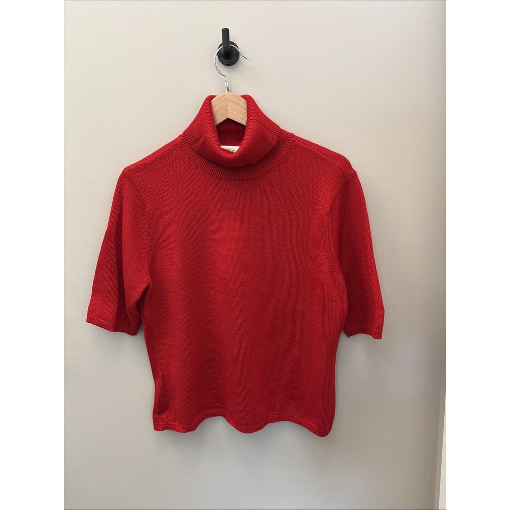 Top/Knit-Talbots-Red Gold Metallic-Wool Blend-Turtleneck-Short Sleeves-Size LRG